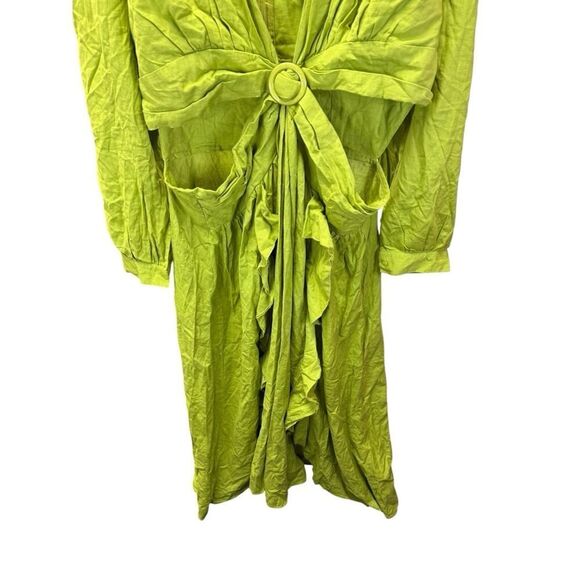 Plus Size Linen Look Olive Cut Out Ruffle Maxi Dress US 20 Long Sleeve Boho - Picture 7 of 16